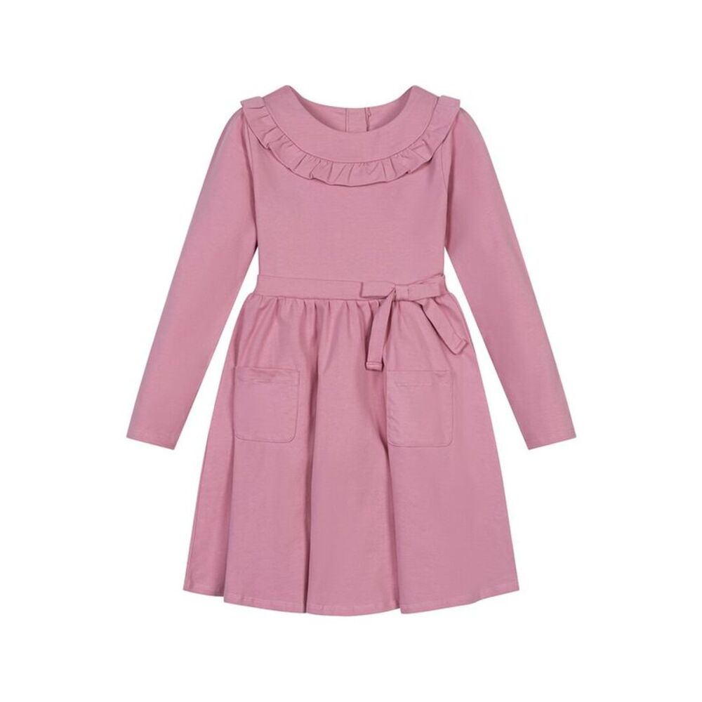 Hope & Henry Girls Organic Ruffle Neck Knit Dress